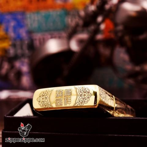Bật Lửa Zippo Chính Hãng Đồng Nguyên Khối Khắc Rồng Và Phượng