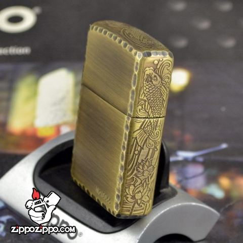 Bật lửa Zippo chính hãng đồng xước khắc cá chép bên sườn