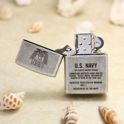 Bật Lửa Zippo Chính Hãng Khắc Biểu Tượng Quân Đội Mạ Antique Silver