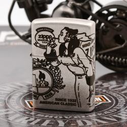 Bật Lửa Zippo Chính Hãng Khắc Cô Gái Zippo Mạ Antique Silver - Mã SP: ZPC2989