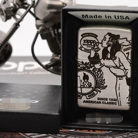 Bật Lửa Zippo Chính Hãng Khắc Cô Gái Zippo Mạ Antique Silver