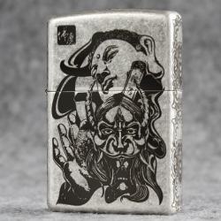 Bật lửa Zippo Chính Hãng Khắc Đức Phật Và Ác Quỷ Bản Mạ Antique Silver
