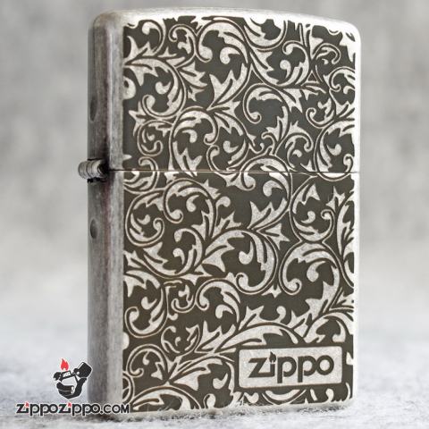 Bật lửa Zippo Chính Hãng Khắc Hoa Văn Arabesque Mạ Antique Silver