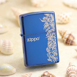 Bật Lửa Zippo Chính Hãng Khắc Hoa Văn Cạnh Màu Xanh Dương - Mã SP: ZPC2999