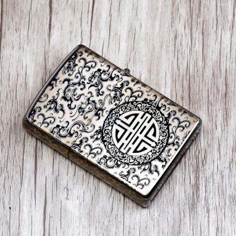 Bật Lửa Zippo Chính Hãng Khắc Hoa Văn Chữ Hỷ Đen Bóng