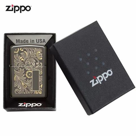 Bật Lửa Zippo  Chính hãng Khắc Hoa Văn Venetian Đen Bóng
