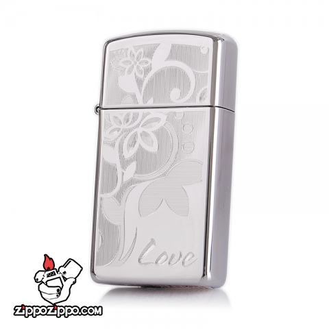 Bật lưa zippo chính hãng khắc khao văn Love Flower