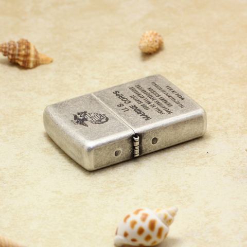 Bật Lửa Zippo Chính Hãng Khắc  Quân Đội U.S.MARINE CORPS Mạ Antique Silver