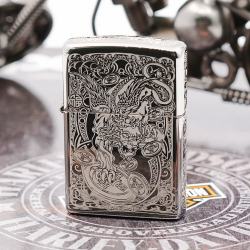 Bật Lửa Zippo Chính Hãng Khắc Tỳ Hưu Cưỡi Đồng Xu Đen Bóng - Mã SP: ZPC2993