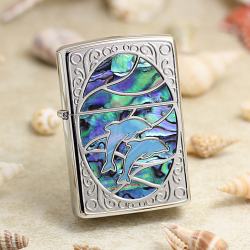Bật Lửa Zippo Chính Hãng Khảm Trai Hình Hai Chú Cá Heo Đang Bơi - Mã SP: ZPC2483