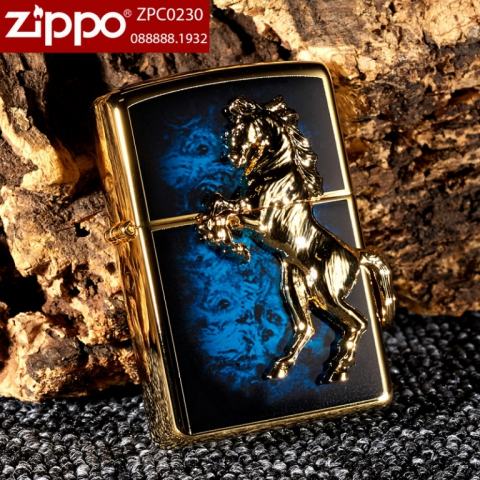 Bật lửa Zippo chính hãng mặt xanh mạ vàng khắc nổi