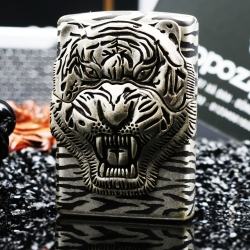Bật Lửa Zippo Chính Hãng Màu Bạc Đúc Nguyên Mặt Hổ - Mã SP: ZPC1705-B