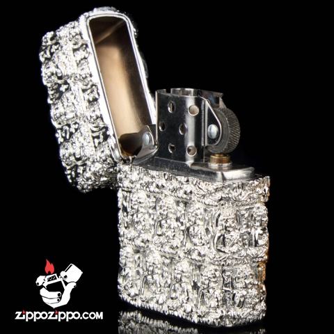 Bật lửa Zippo chính hãng màu bạc trắng khắc hình đức phật cổ