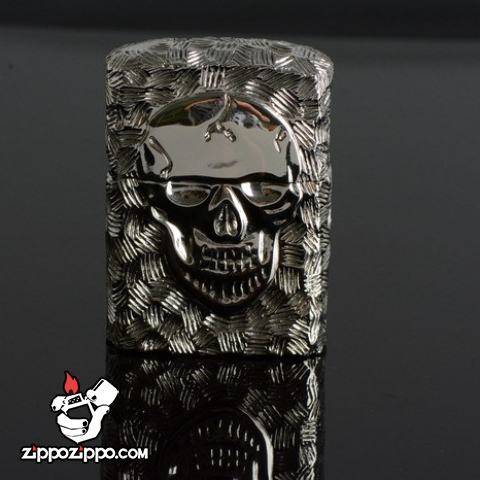 Bật lửa Zippo chính hãng nguyên khối đúc hình đầu lâu mặt kia xương tréo