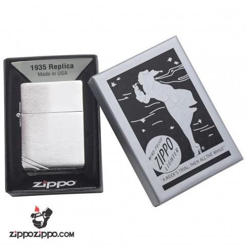 Bật Lửa Zippo 1935Mạ Chrome Vân Ngang - SKU 1935.25 – Zippo 1935 Replica Brushed Chrome