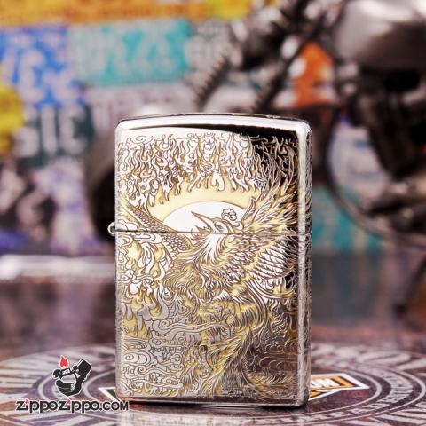 Bật Lửa Zippo Chính Hãng Phiên Bản Armor Chạm Khắc Chim Phượng Hoàng chorme