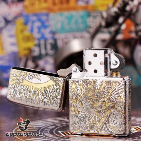 Bật Lửa Zippo Chính Hãng Phiên Bản Armor Chạm Khắc Chim Phượng Hoàng chorme