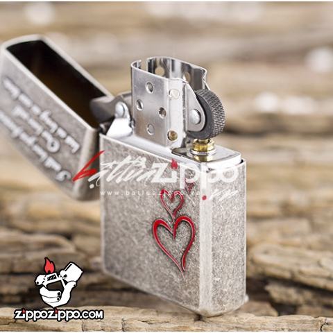 Bật lửa Zippo chính hãng phiên bản Hàn Quốc bạc cổ trái tim tình yêu