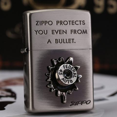 Bật Lửa Zippo Chính Hãng Phiên Bản Xuất Nhật Ốp Viên Đạn Cổ Điển Màu Bạc