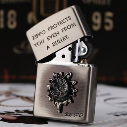Bật Lửa Zippo Chính Hãng Phiên Bản Xuất Nhật Ốp Viên Đạn Cổ Điển Màu Bạc
