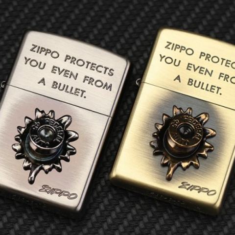 Bật Lửa Zippo Chính Hãng Phiên Bản Xuất Nhật Ốp Viên Đạn Cổ Điển Màu Bạc