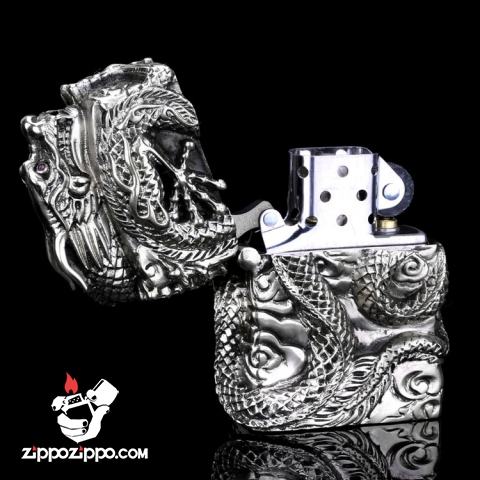 Bật lửa Zippo chính hãng Rồng quấn quanh mắt ngọc tím tinh xảo