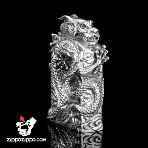 Bật lửa Zippo chính hãng Rồng quấn quanh mắt ngọc tím tinh xảo