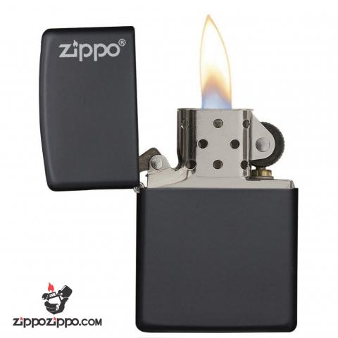 Bật Lửa Zippo Sơn Tĩnh Điện Màu Đen Logo Zippo- Sku 218ZL – Zippo Black Matte with Zippo Logo