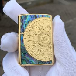 Bật Lửa Zippo Chính Hãng Xuất Nhật Khắc  La Bàn Khảm Trai Màu Vàng - Mã SP: ZPC2479-V