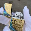 Bật Lửa Zippo Chính Hãng Xuất Nhật Khắc  La Bàn Khảm Trai Màu Vàng