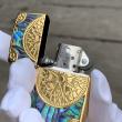 Bật Lửa Zippo Chính Hãng Xuất Nhật Khắc Mười Tám Sao La Bàn Khảm Trai Màu Vàng       