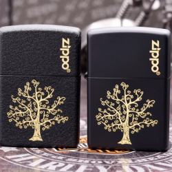 Bật Lửa Zippo Đen Nhám Khắc Cây Sự Sống - Mã SP: ZPC2977