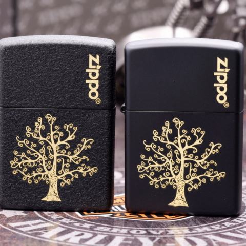 Bật Lửa Zippo Đen Nhám Khắc Cây Sự Sống