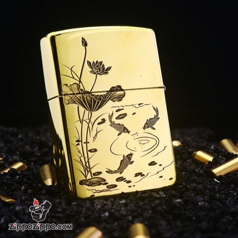 Bật Lửa Zippo Đồng Bản Armor Khắc Cá Chép Vượt Vũ Môn