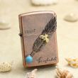 Bật Lửa Zippo Đồng Đỏ Xưa Ốp Lông Vũ Gắn Ngọc Lam