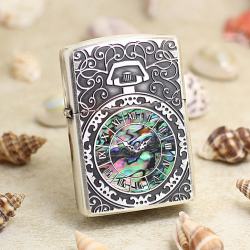 Bật Lửa Zippo Đồng Hồ Cổ Điển Màu Bạc Cổ Khảm Trai - Mã SP: ZPC2562