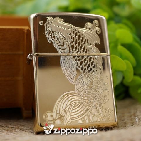 bật lửa zippo đồng khắc cá chép