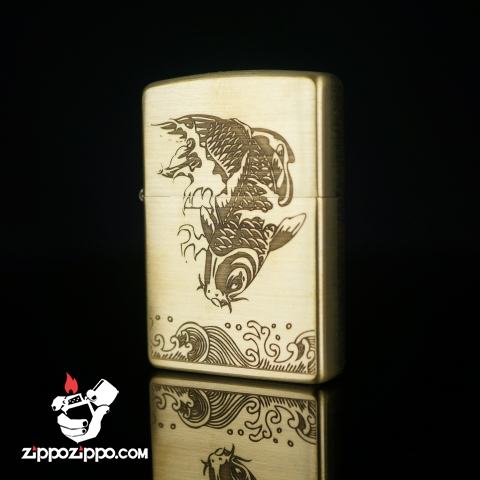 Bật lửa zippo đồng khắc hình cá chép vượt vũ môn