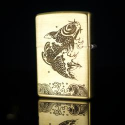 Bật lửa zippo đồng khắc hình cá chép vượt vũ môn - Mã SP: ZPC0136