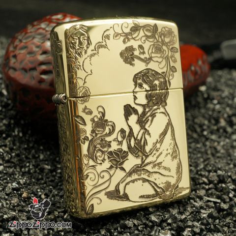 Bật Lửa Zippo Đồng Khắc Hình Cô Gái Chắp Tay Cầu Nguyện Armor