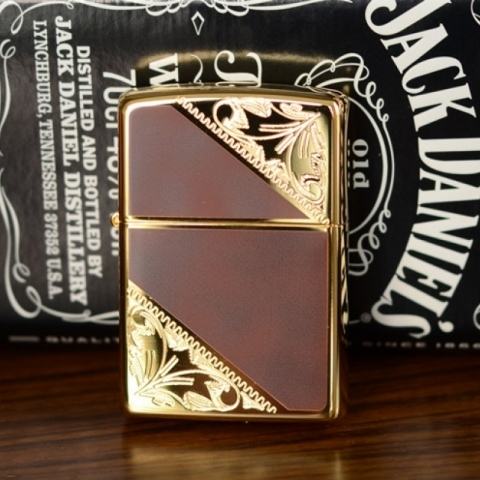Bật lửa ZIppo Đồng khắc hoa văn hai góc