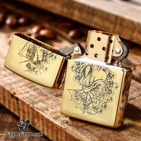 Bật Lửa Zippo Đồng Khắc Nữ Chiến Binh Samurai Armor