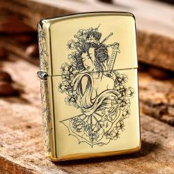 Bật Lửa Zippo Đồng Khắc Nữ Chiến Binh Samurai Armor - Mã SP: ZPC2214-169