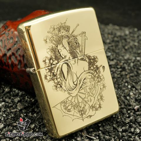 Bật Lửa Zippo Đồng Khắc Nữ Chiến Binh Samurai