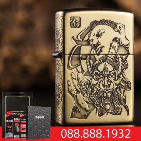 Bật lửa Zippo đồng khắc Phật và Quỷ