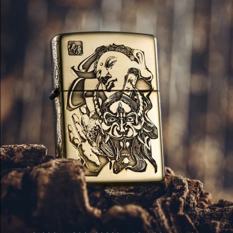 Bật lửa Zippo đồng khắc Phật và Quỷ