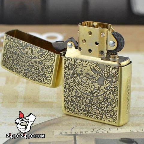 Bật lửa zippo đồng khắc rồng phượng