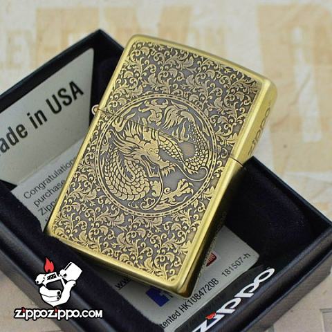 Bật lửa zippo đồng khắc rồng phượng