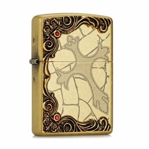 Bật lửa Zippo đồng khắc Chữ Thập họa tiết nổi