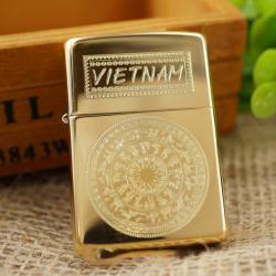 bật lửa zippo đồng khắc trống đồng có chữ - Mã SP: ZPC1463
